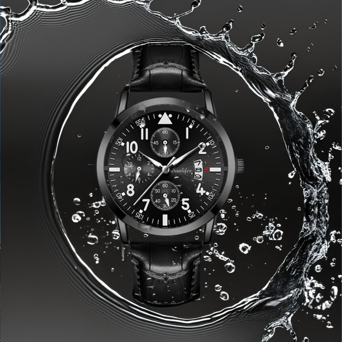 New Men's Watch Student Men's Night Light Waterproof Sports Leather Strap Black Quartz Watch